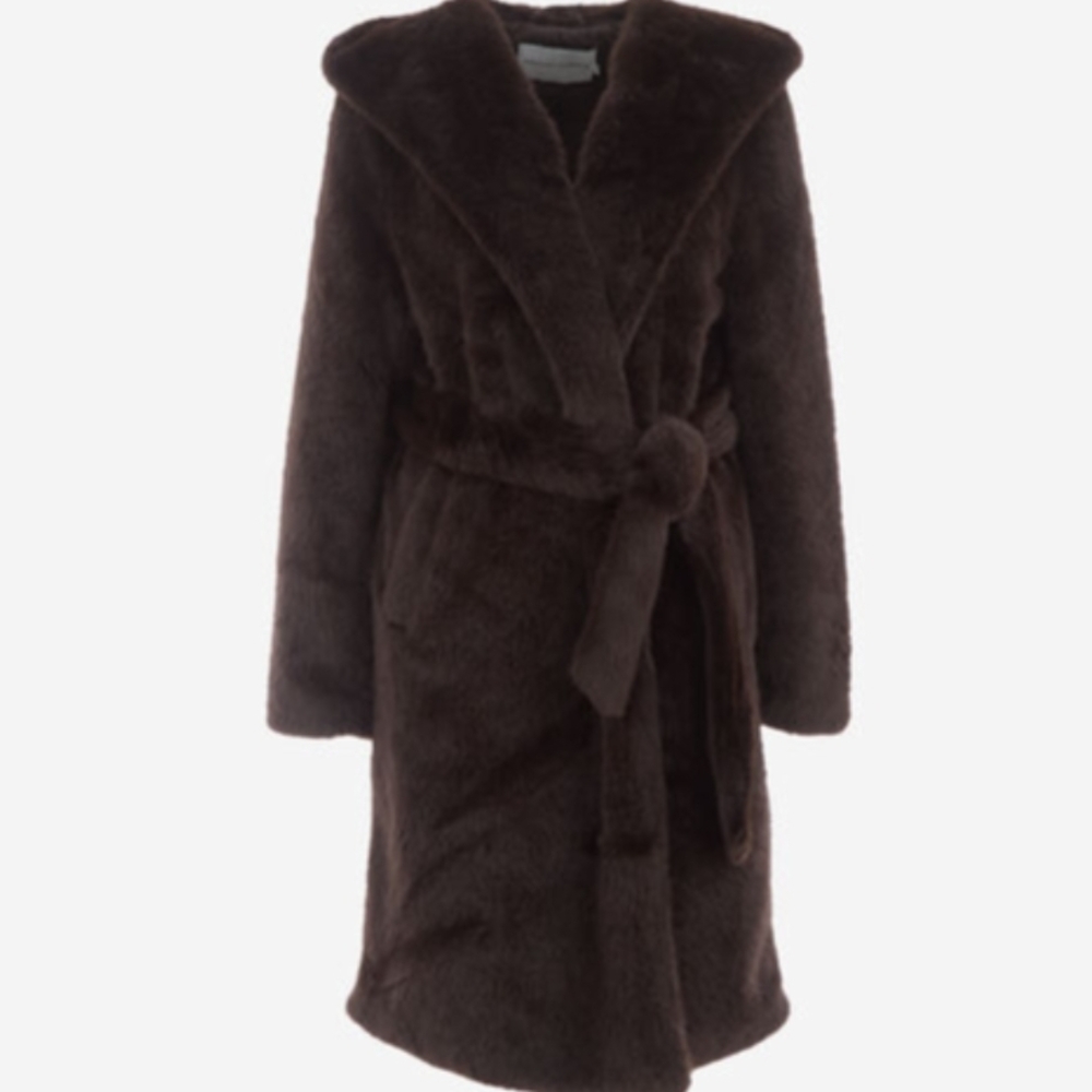 Rebecca Minko  Luxurious Brown Faux Fur Coat